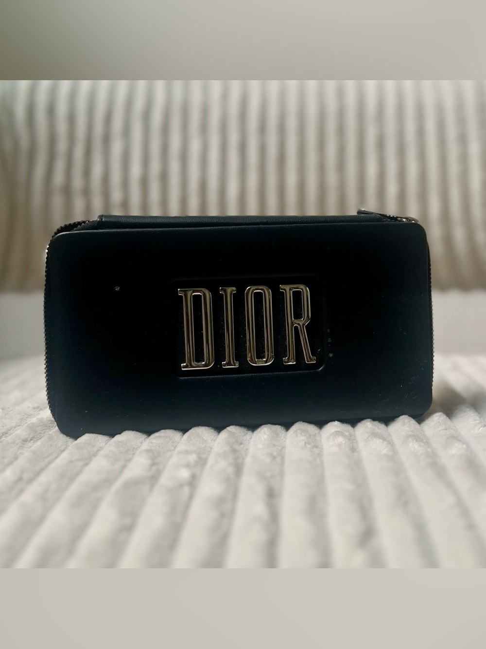 Dior Black Leather Zip Holder with Silver Logo